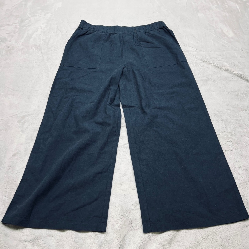 Felina‎ Womens Crop Wide Leg Pants S Navy Cotton Viscose Elastic Waist Coastal